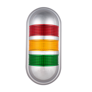 Wall mount LED signal light, Red/yellow/green color 3 stack, Steady/flash, 24V AC/DC, IP65, Chrome plated cover