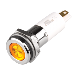 High intensity LED Indicator, 12mm Mounting, Hight bright, Flat Head type, IP67, Yellow, 12V DC