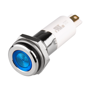 High intensity LED Indicator, 12mm Mounting, Hight bright, Flat Head type, IP67, Blue, 24V DC