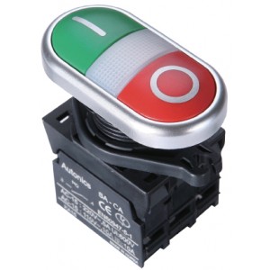 22/25mm LED Illuminated Pilot 2 Stack Pushbutton switch, 1NO & 1NC contacts, 12-30VAC/DC, Red/Green
