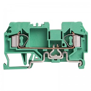 Ground Terminal block, spring clamp, 2 poles, L59xH36.5xW6mm, AWG 12-28, 8KV/3, Green/Yellow color, 10pcs bundle