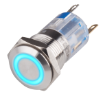 16mm Metal body Push Button, 110/220VAC, LED Illuminated, Momentary, IP65, 1A, DPDT, Blue