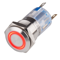 16mm Metal body Push Button, 110/220VAC, LED Illuminated, Maintained, IP65, 1A, SPDT, Red