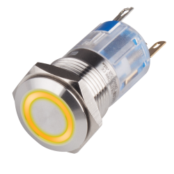 16mm Metal body Push Button, 110/220VAC, LED Illuminated, Momentary, IP65, 1A, SPDT, Yellow