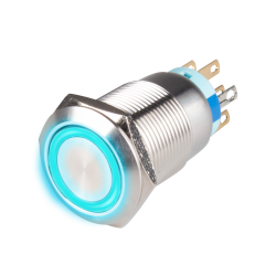 19mm Metal body Push Button, 110/220VAC, LED Illuminated, Momentary, IP65, 1A, SPDT, Blue