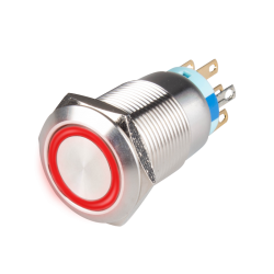 19mm Metal body Push Button, 110/220VAC, LED Illuminated, Momentary, IP65, 1A, SPDT, Red