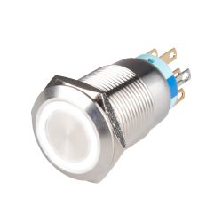 19mm Metal body Push Button, 110/220VAC, LED Illuminated, Momentary, IP65, 1A, SPDT, White