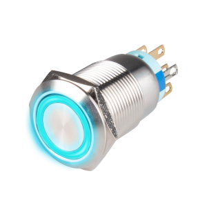 19mm Metal body Push Button, 110/220VAC, LED Illuminated, Momentary, IP65, 1A, DPDT, Blue