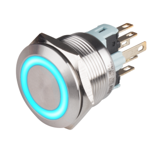 22mm Metal body Push Button, 110/220VAC, LED Illuminated, Momentary, IP65, 3A, DPDT, Blue