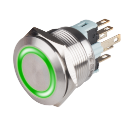 22mm Metal body Push Button, 110/220VAC, LED Illuminated, Momentary, IP65, 3A, SPDT, Green