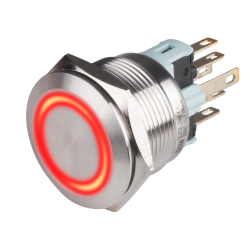22mm Metal body Push Button, 24VDC, LED Illuminated, Momentary, IP65, 3A, SPDT, Red