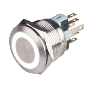 22mm Metal body Push Button, 24VDC, LED Illuminated, Momentary, IP65, 3A, DPDT, White