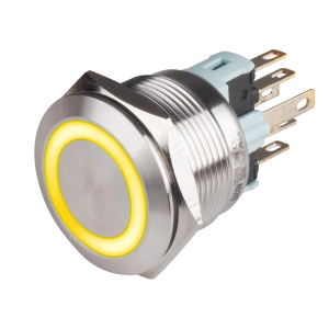 22mm Metal body Push Button, 110/220VAC, LED Illuminated, Momentary, IP65, 3A, SPDT, Yellow