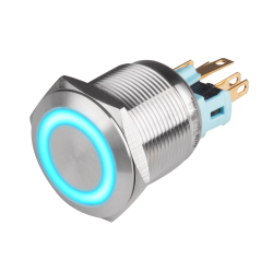 22mm Metal body Push Button, 24VDC, LED Illuminated, Maintained, IP65, 3A, DPDT, Blue
