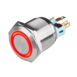 22mm Metal body Push Button, 110/220VAC, LED Illuminated, Maintained, IP65, 3A, SPDT, Red