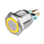 22mm Metal body Push Button, 24VDC, LED Illuminated, Maintained, IP65, 3A, DPDT, Yellow