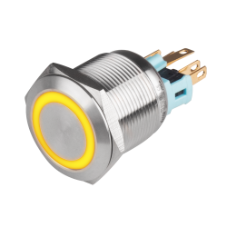 22mm Metal body Push Button, 110/220VAC, LED Illuminated, Maintained, IP65, 3A, DPDT, Yellow