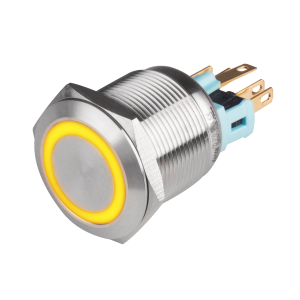 22mm Metal body Push Button, 24VDC, LED Illuminated, Maintained, IP65, 3A, DPDT, Yellow