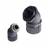 Tube connector, elbow 45, PF 1" thread, Tube #28, Ø47xL90mm size, w/nut & rubber washer, Black