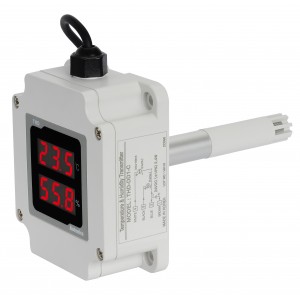 Temp/Humidity Transducer, Duct mount,  100mm sensing pole, 3 digit display, 4-20mA output, 24VDC power