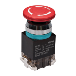 30mm E-Stop Switch, IP65 (water proof), steel body, Turn-to-release, Red 40mm Round Head, 110V 16A, 1NO 1NC