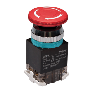 30mm E-Stop Switch, IP65 (water proof), steel body, Turn-to-release, Red 40mm Round Head, 1NO 1NC