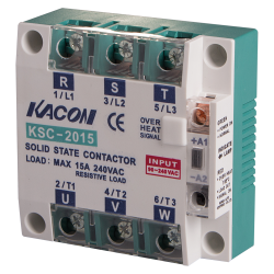 Solid state relay, Over temperature alarm, Three phase, Zerocross, Input 90-240VAC, Load Voltage 90-480VAC, 15A