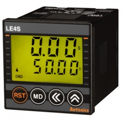Autonics Timer, Backlit LCD, 1/16 DIN, 10 operation modes, 0.01sec-9999hr setting range, SPDT Timed, 24-240 VAC/VDC, 8pin (socket req'd) (Old# LE4S-24-240)