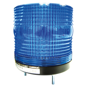 Beacon signal light, 115mm blue lens, Triple flashing, Stud mount, High intensity LED, 12-24 VDC